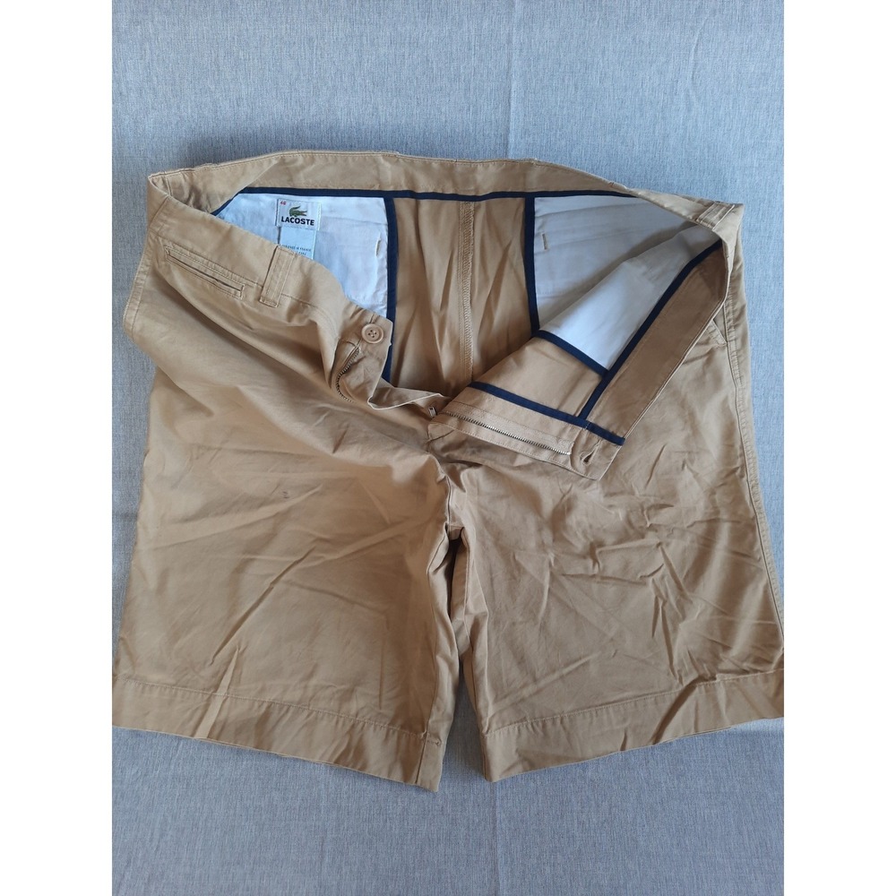 Lacoste Men's Khaki Brown Chino Shorts Flat Front Cotton Casual Size 46 EU US36